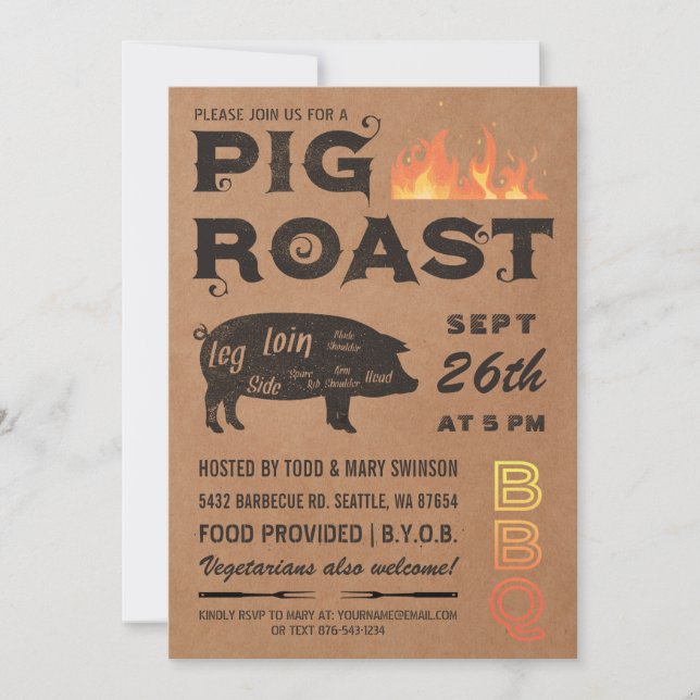 Invitations au rôti de porc| Papier boucher barbec (Devant)