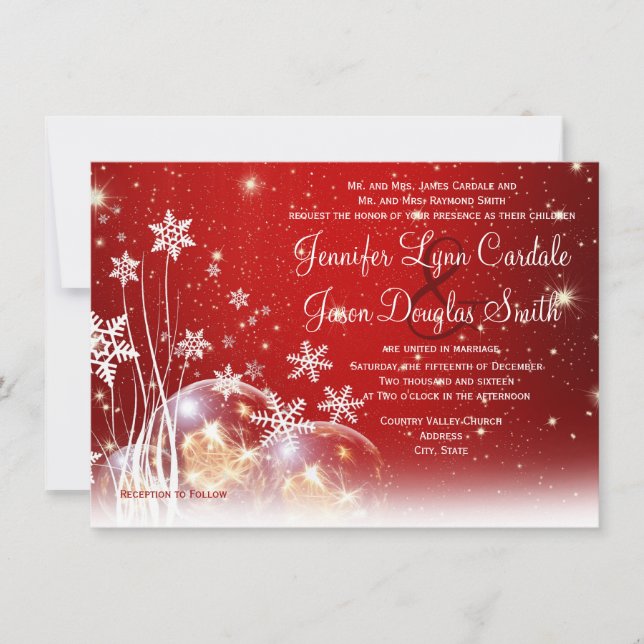 Invitations aux mariages de Noël blanc rouge (Devant)