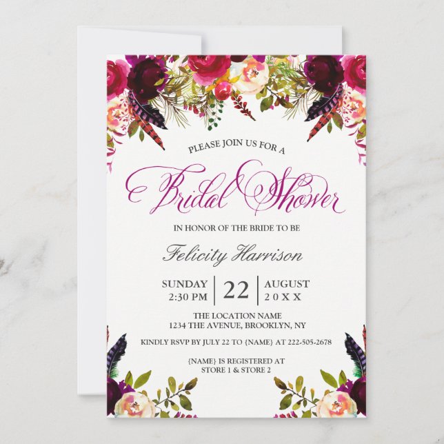 Invitations baby shower | Boho floral (Devant)