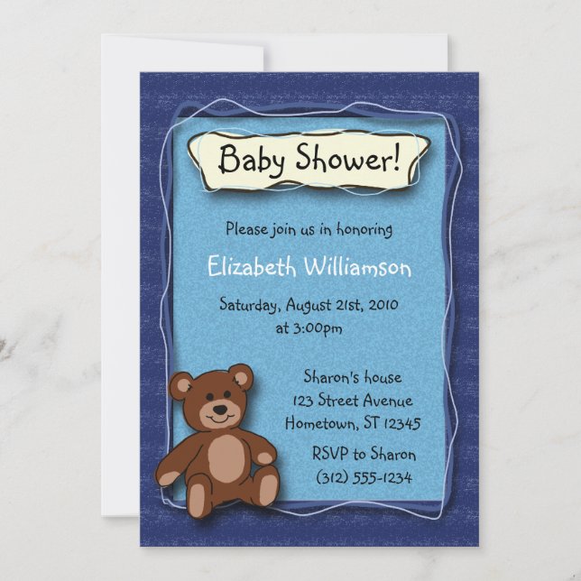 Invitations baby shower Teddy Bear (Boy) (Devant)