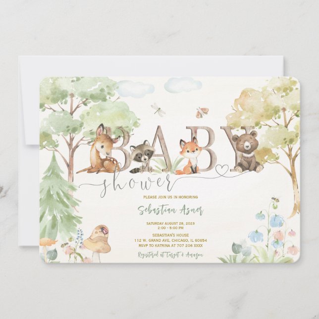 Invitations baby shower Woodland (Devant)