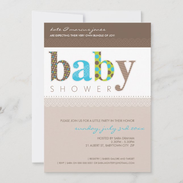 INVITATIONS baby showers :: lettres à motif bébé 1 (Devant)