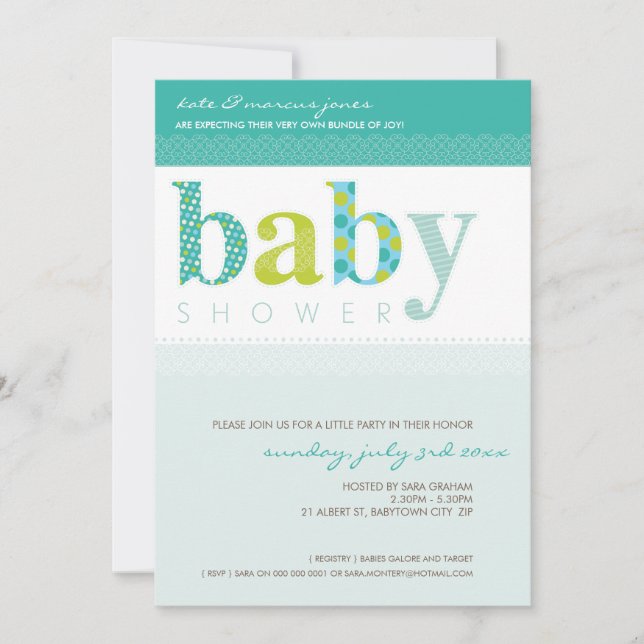 INVITATIONS baby showers :: lettres à motifs pour  (Devant)