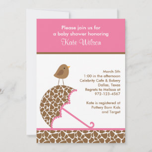 Invitations Baby showers parapluies Giraffe (rose)