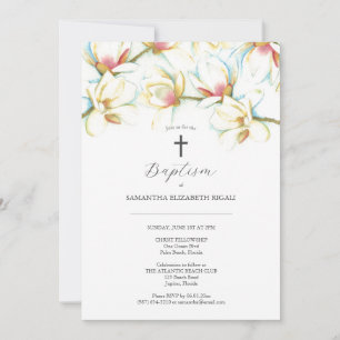 Invitations Baptême Aquarelle Magnolia Fleurs