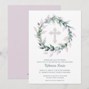 Invitations Baptême de couronne rose