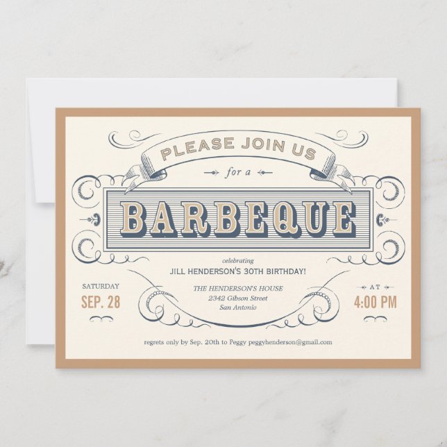 Invitations barbecues Vintages pour l'anniversaire (Devant)