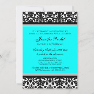 Invitations Bat mitzvah Aqua Damask
