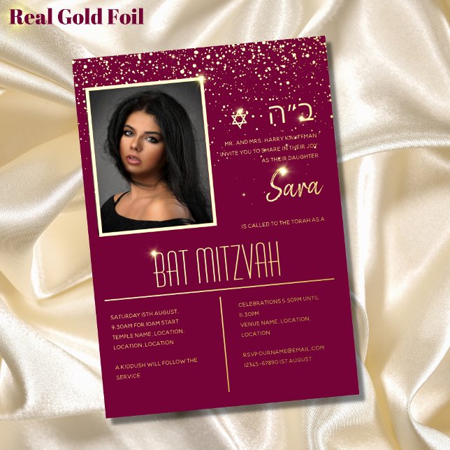 Invitations bat mitzvah Cartes photos juifs Élégan (Créateur téléchargé)