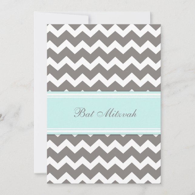 Invitations Bat mitzvah de Blue Grey Chevron (Devant)