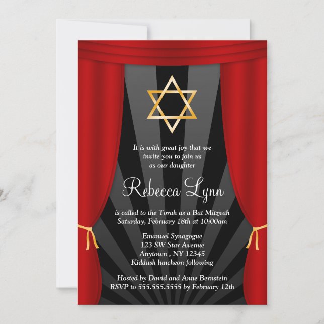 Invitations Bat mitzvah de la Star de David (Devant)