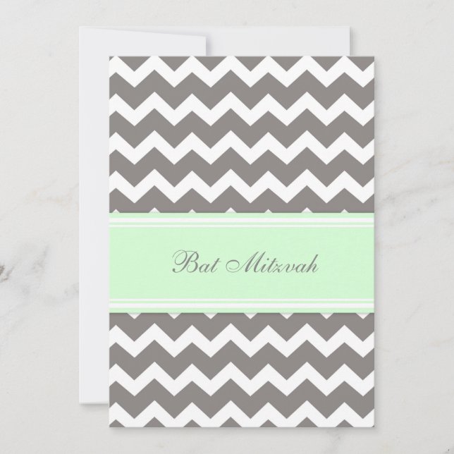Invitations Bat mitzvah de Mint Grey Chevron (Devant)