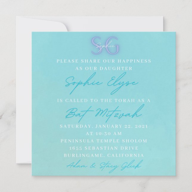 Invitations Bat mitzvah de Sophie (Devant)