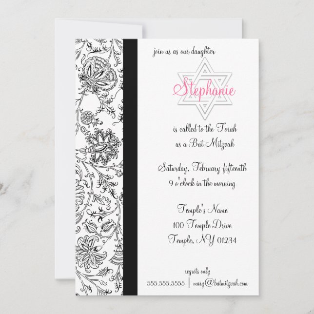Invitations Bat mitzvah élégantes (Devant)