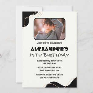 Invitations Black 14e anniversaire Boy Simple Phot