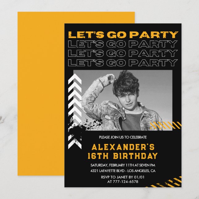 Invitations Black 16e anniversaire Hommes Photo Sp (Devant / Derrière)