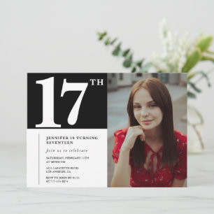 Invitations Black 17e anniversaire Modern Chic Pho