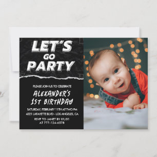 Invitations Black 1er anniversaire Boy Photo