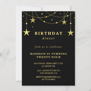 Invitations Black 24e anniversaire Gold Stars
