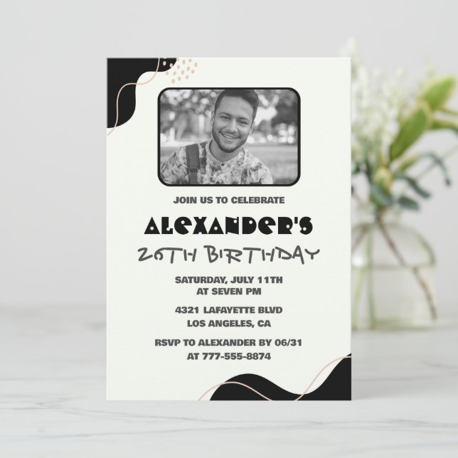 Invitations Black 26e anniversaire Hommes Simple P (Debout devant)