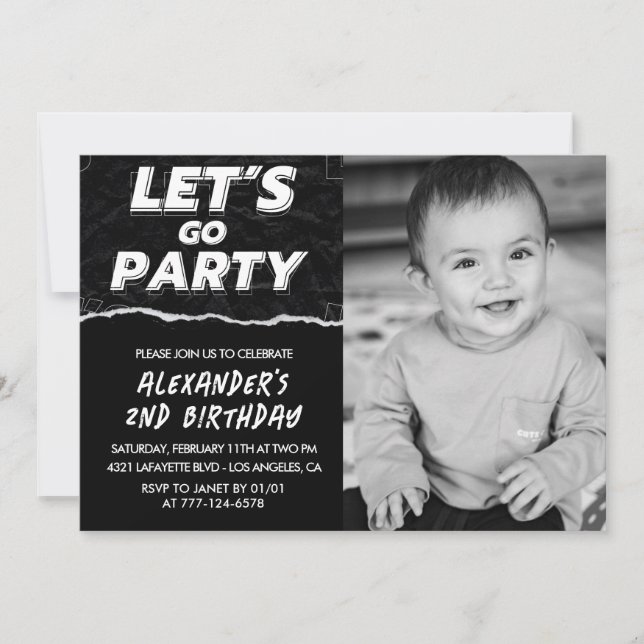 Invitations Black 2e anniversaire Boy Photo (Devant)