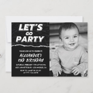 Invitations Black 2e anniversaire Boy Photo