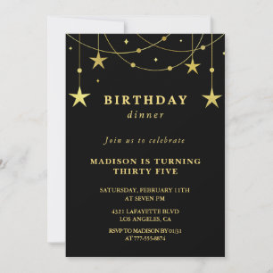 Invitations Black 35e anniversaire Gold Stars