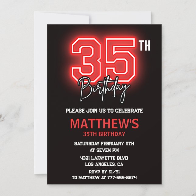 Invitations Black 35e anniversaire Hommes Neon (Devant)
