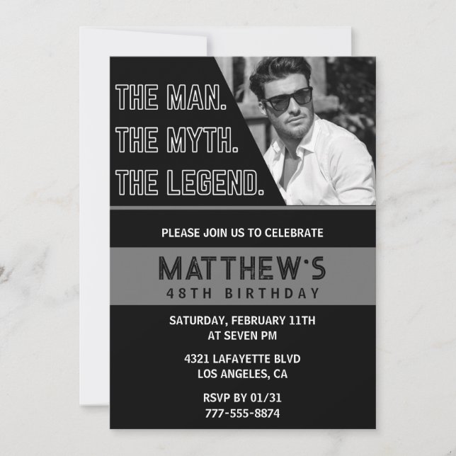 Invitations Black 48e anniversaire L'homme La Lége (Devant)