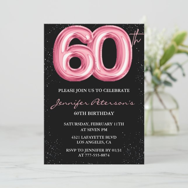 Invitations Black 60e anniversaire Balloon Glam Pi (Debout devant)