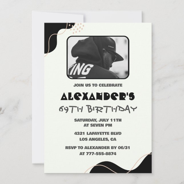 Invitations Black 69e anniversaire Hommes Simple P (Devant)