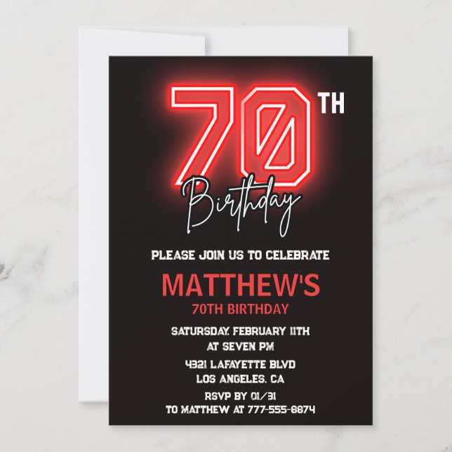 Invitations Black 70e anniversaire Hommes Neon (Devant)