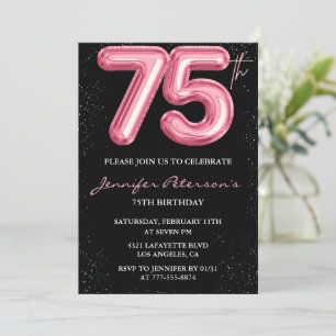 Invitations Black 75e anniversaire Balloon Glam Pi