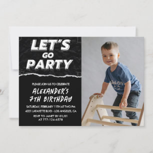 Invitations Black 7th anniversaire Boy Photo