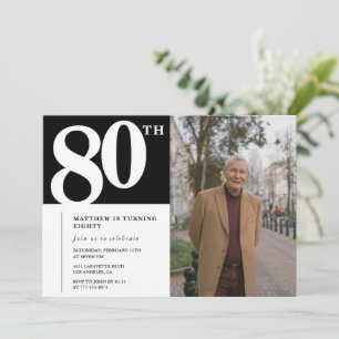 Invitations Black 80e anniversaire Modern Chic Pho