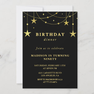Invitations Black 90e anniversaire Gold Stars