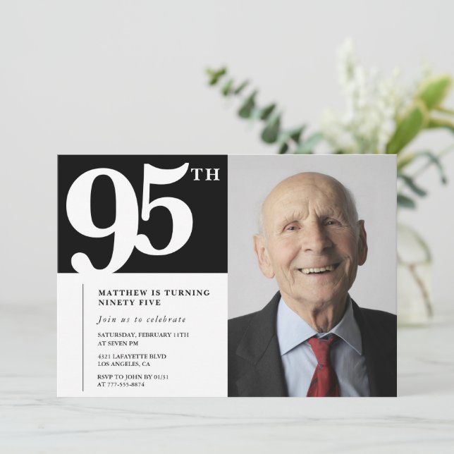 Invitations Black 95e anniversaire Modern Chic Pho (Debout devant)