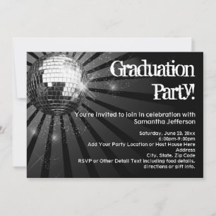 Invitations Black Disco Ball Graduation Party