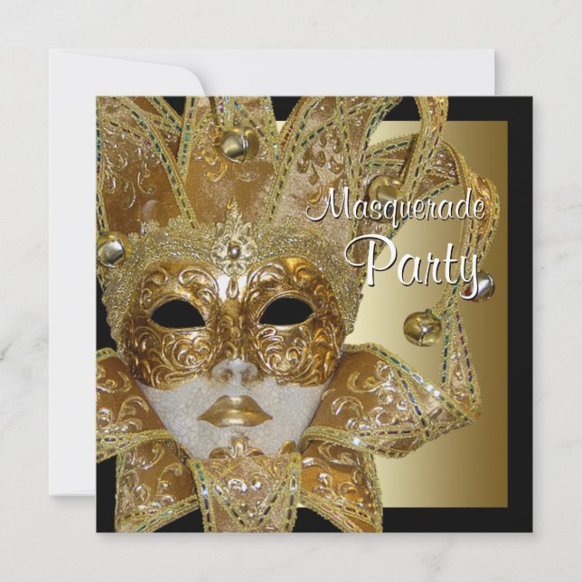 Invitations Black Gold Masquerade Party (Devant)