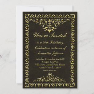 Invitations Black/Gold Vintage 50e/Anniversaire/Fê