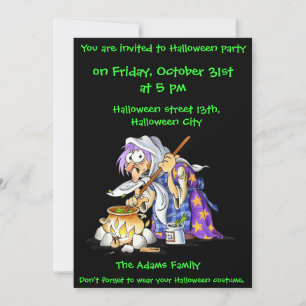 Invitations Black Halloween Party avec sorcière