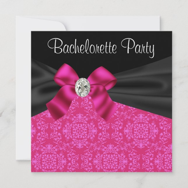 Invitations Black Hot Rose Bachelorette Party (Devant)