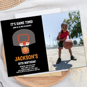 Invitations Black Orange Basketball avec photo