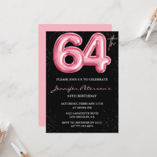 Invitations Black Pink 64e anniversaire Ballons Gl