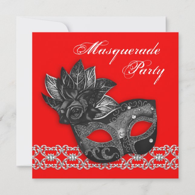 Invitations Black Red Masquerade Party (Devant)