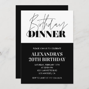 Invitations Black White 20e anniversaire Dîner