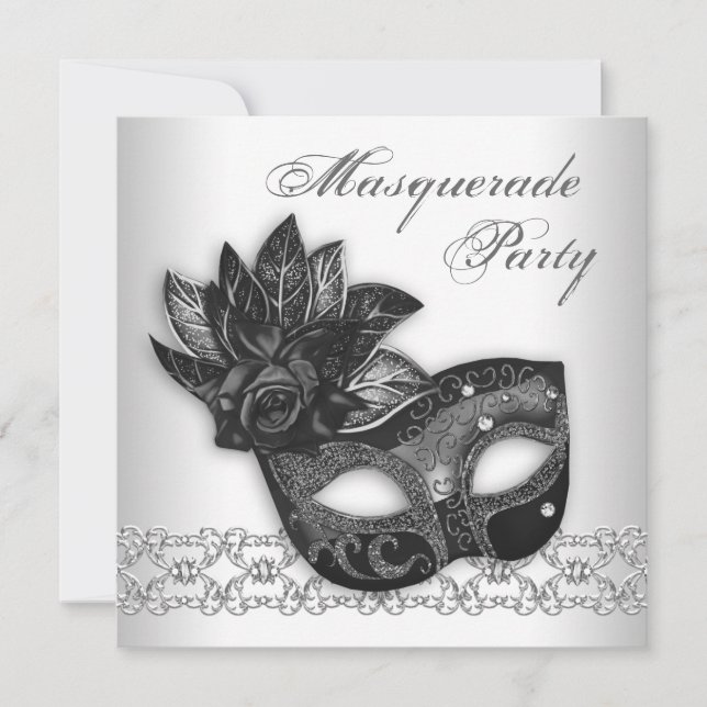 Invitations Black White Masquerade Party (Devant)