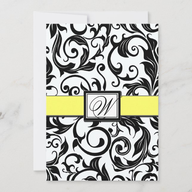 Invitations Black White & Yellow Mariage damassé (Devant)