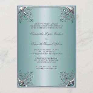 Invitations blanches bleues turquoises de mariage