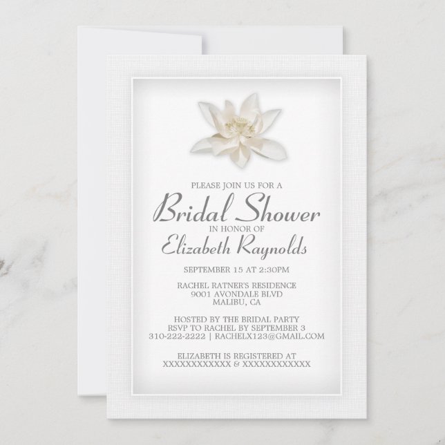 Invitations blanches de Fête de la mariée (Devant)